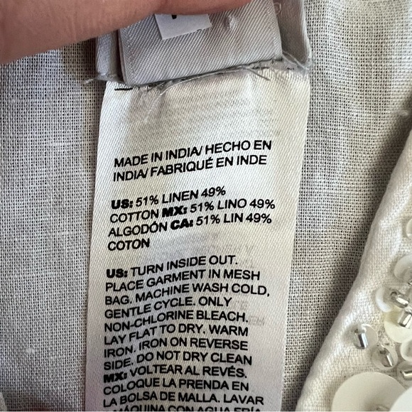 Chico’s Linen Cotton Beaded Tie Front Top Boxy Beachy Coastal 10 Lagenlook Chic - Picture 10 of 12